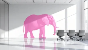 rosa elefant im konferenzraum