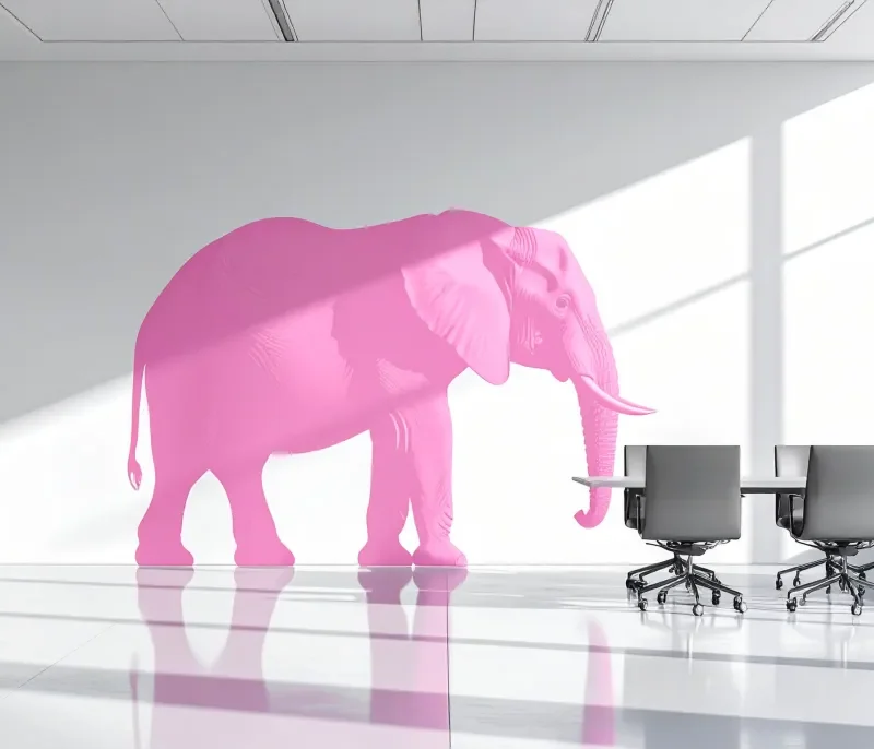 rosa elefant im konferenzraum