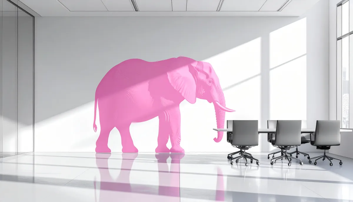 rosa elefant im konferenzraum