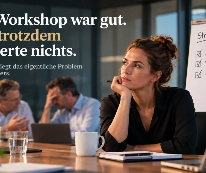 Strategie-Workshop eines Führungsteams: Vereinbarungen sind getroffen, doch die eigentliche Blockade liegt in der Zusammenarbeit.